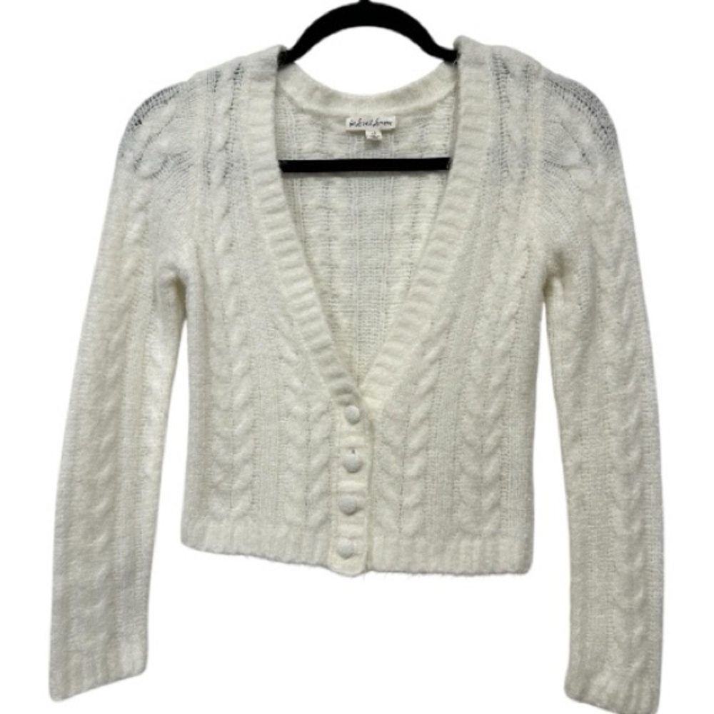 For Love and Lemons Billie Cardigan White Boho Chic Cropped Cable Knit  XS - Picture 2 of 11